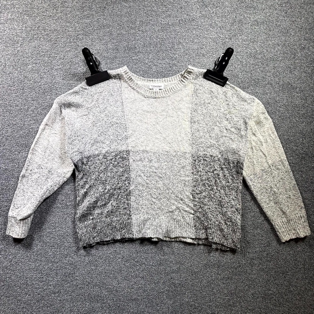 Calvin Klein Sweater Women's Large Gray Colorblock Knit Drop Shoulder Oversized
